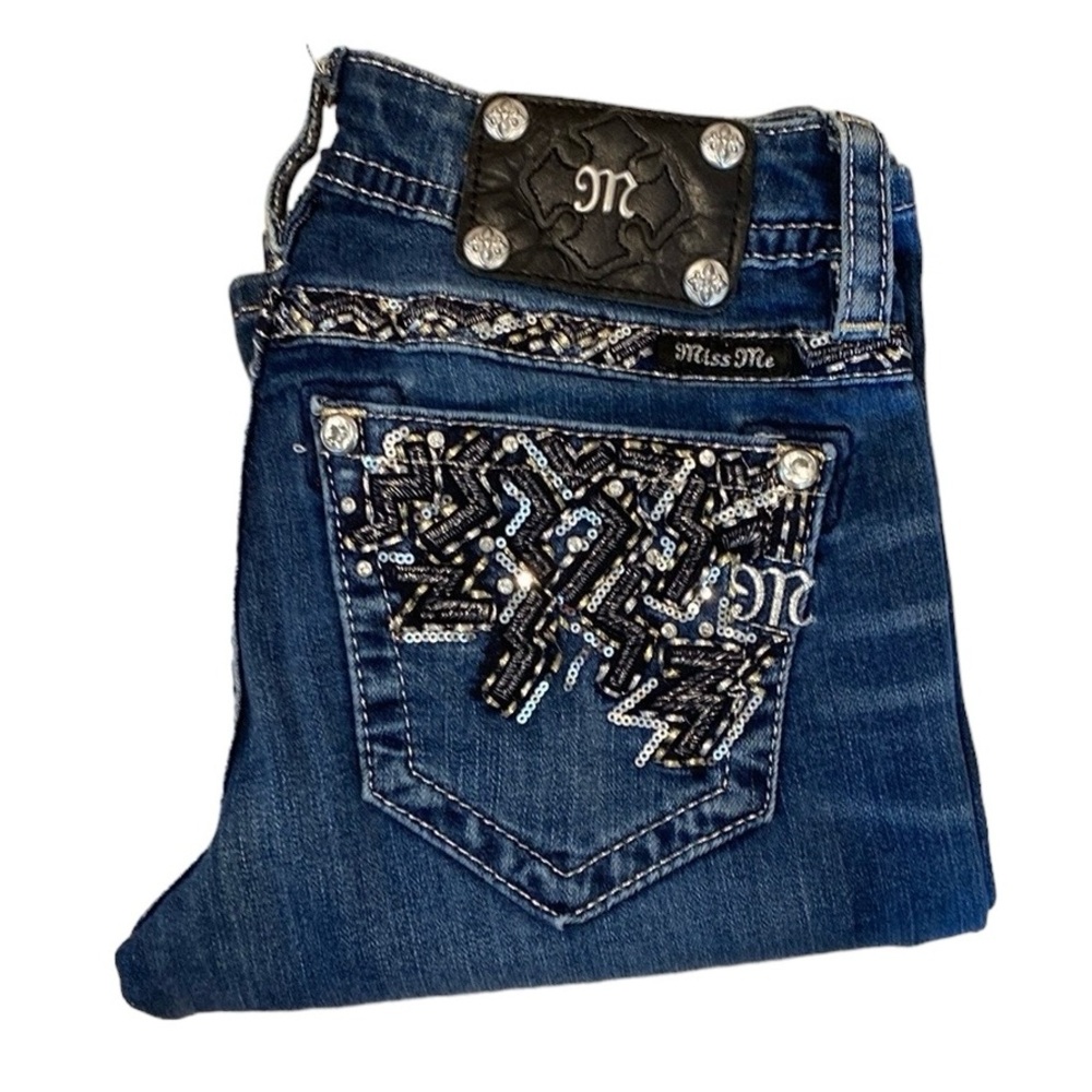 Miss Me signature sequined bootcut jeans, sz 26